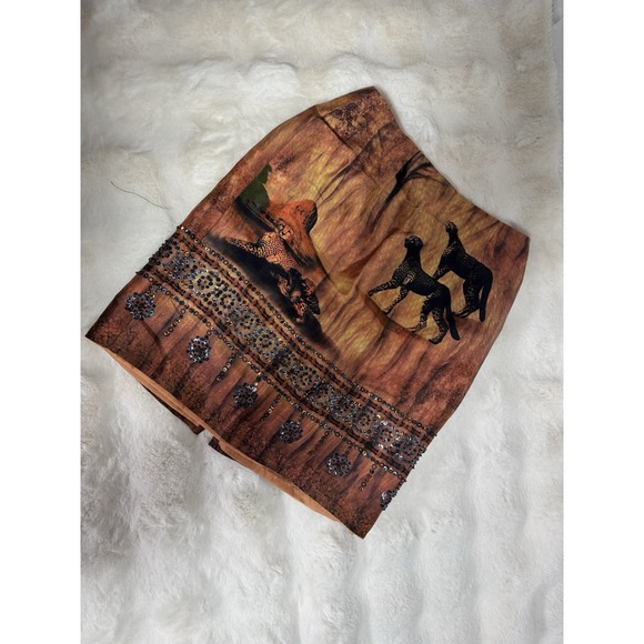 Silk Club Vintage 90's Womens 4P Skirt Leopard Cheetah Big Cat Sequins Artsy‎ - Picture 1 of 12